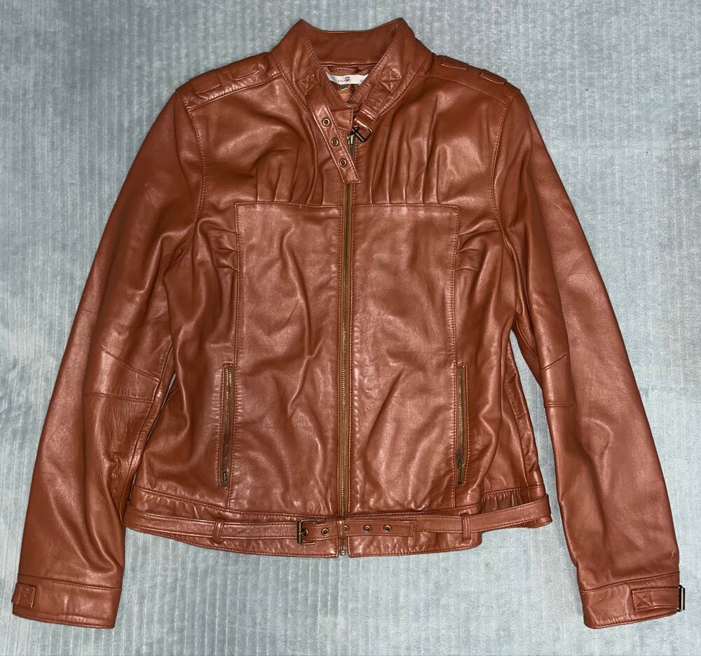 Vintage 2000s METRO 7 Womens Leather Belted Moto Jacket
